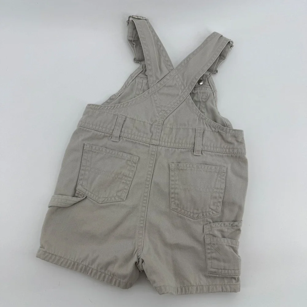 Old Navy Baby Khaki Cotton Carpenter‎ Shortalls Vintage 2001 Tan 6-12 Months